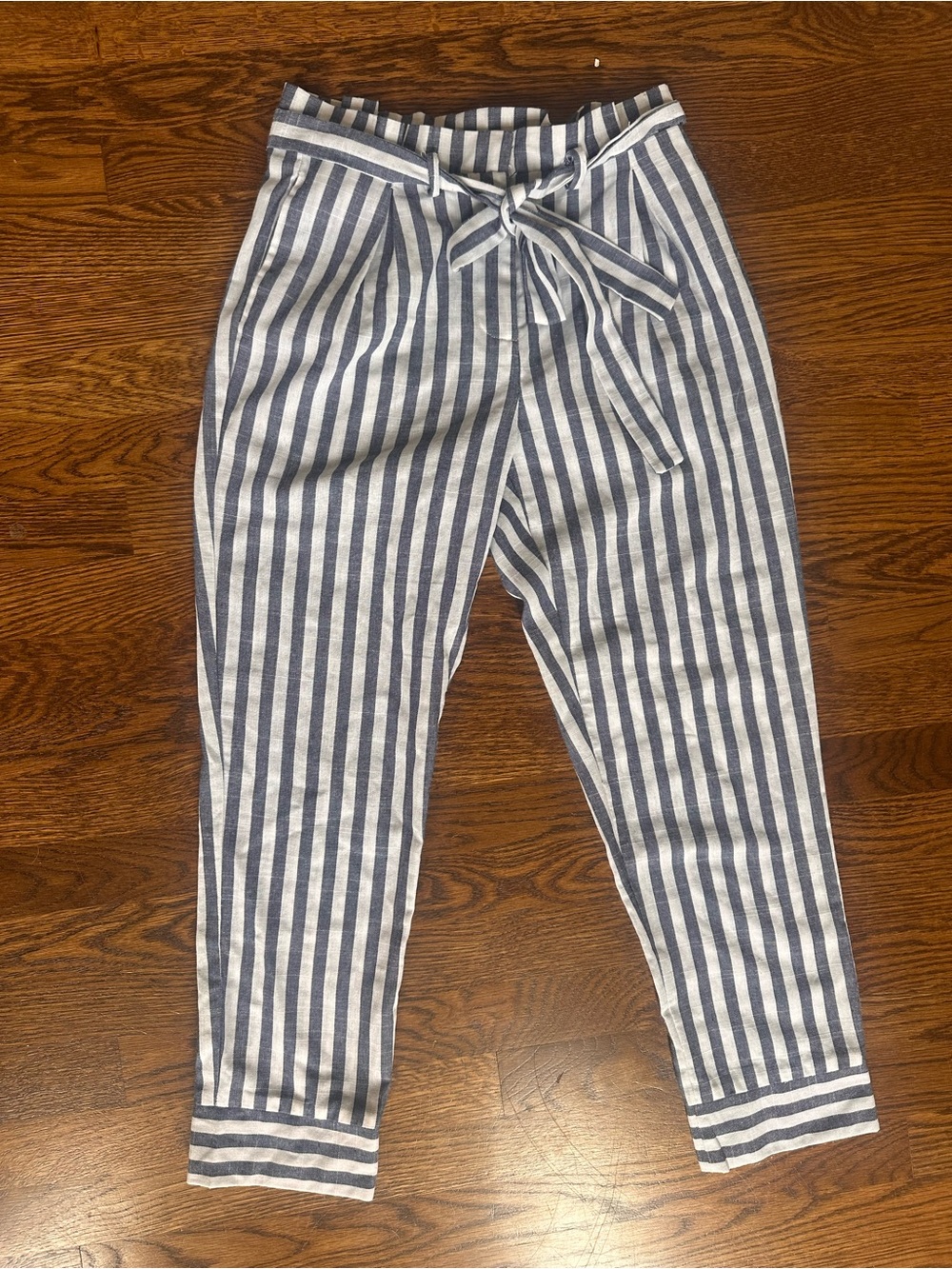 DO+BE Navy & White Striped Tie-Waist Joggers